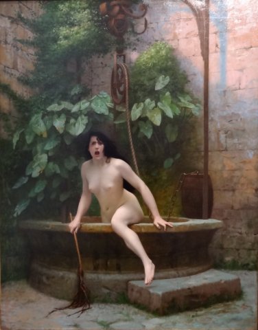__Truth coming from the well armed with her whip to chastise mankind__ (1896) by Jean-Léon Gérôme