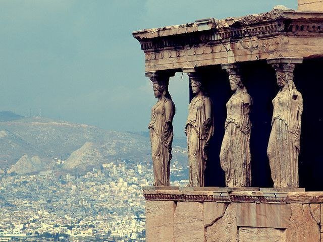 Erechtheion on the Acropolis overlooking Athens, Greece.