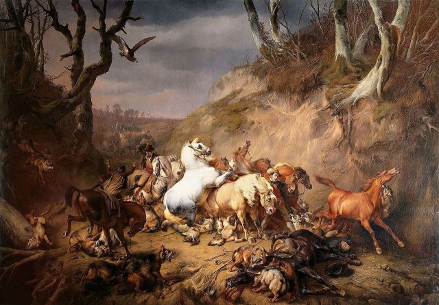 Hungry Wolves Attacking a Party of Riders (1836). Eugène Verboeckhoven (Belgian, 1799-1881).