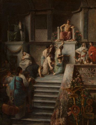 Caligula se livrant a l'adoration du peuple (Caligula indulging in the worship of the people), 1877. Émile Lévy (French, 1826-1890).