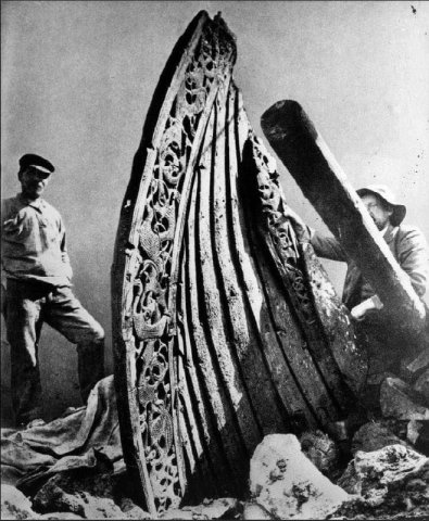 Excavation of the 'Oseberg Ship', a Viking Longship of the 9th century. 1904, Norway.