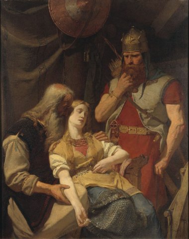 Ingeborg Receiving News of Hjalmar's Death from Orvar Odd (1859). Johan August Malmström (Swedish, 1829-1901).