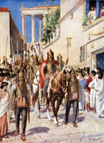 Alaric I, King of Visigoths Entering Athens, c. 1920, (Couldn't make out artist name).