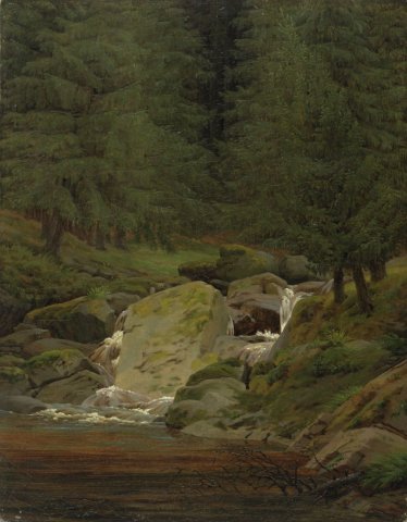 Pines at the Waterfall (1828). Caspar David Friedrich (German, 1774-1840).