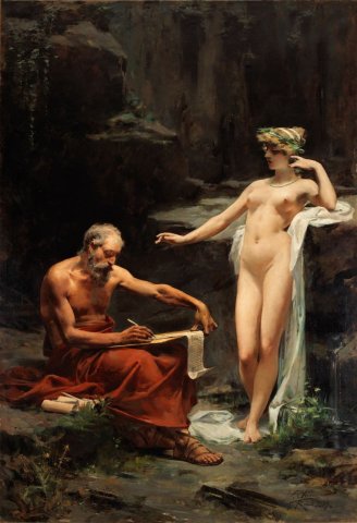 La Ninfa Egeria Dictando a Numa Pompilio las Leyes de Roma (The Nymph Egeria Dictating to Numa Pompilius the Laws of Rome). Ulpiano Checa (Spanish, 1860-1916).
