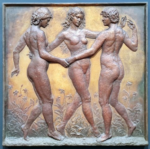 Musenreigen, bronzed and tinted plaster (Muses' Dance) (1904). Robert Diez (German, 1844-1922).