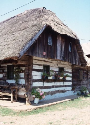 Old traditional timber-frame house in Dolenjci, Slovenia.