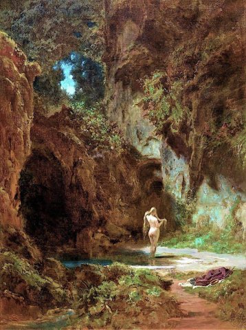 Bathing Nymph (1855). Carl Spitzweg (German, 1808-1885).
