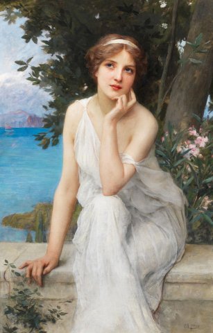 Reflective. Charles Amable Lenoir (French, 1861-1940).
Charles Amable Lenoir was mentored by William-Adolphe Bouguereau...and it shows.