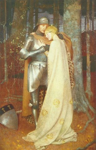Aucassin and Nicolette. Marianne Stokes (Austrian, 1855-1927).
Aucassin and Nicolette is a "sung story" from the Medieval period. "Sung stories" are also labeled "bardic storytelling". Bardic storyte
