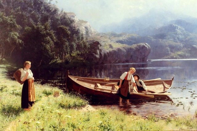 "By The Waters Edge" by Hans Dahl - c 1880.