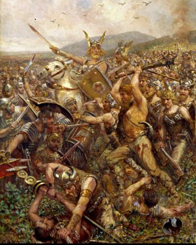 Germanic warriors storm the field. (Battle of Teutoburg Forrest)
-Otto Albert Koch