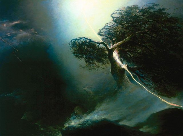 Oak Fractured by a Lightning - Allegory of the Artist's Wife Death (1842). Maxim Vorobiev (Russian, 1787-1855).