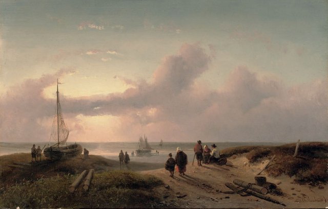 Fishermen Enjoying the Sunset, 1852. Charles Leickert (Belgian, 1816-1907).