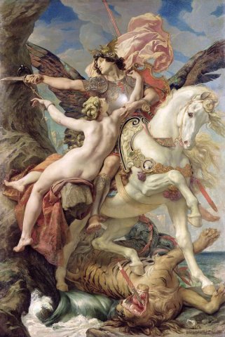 Ruggiero Rescuing Angelica (1876). Paul-Joseph Blanc (French, 1846-1904).