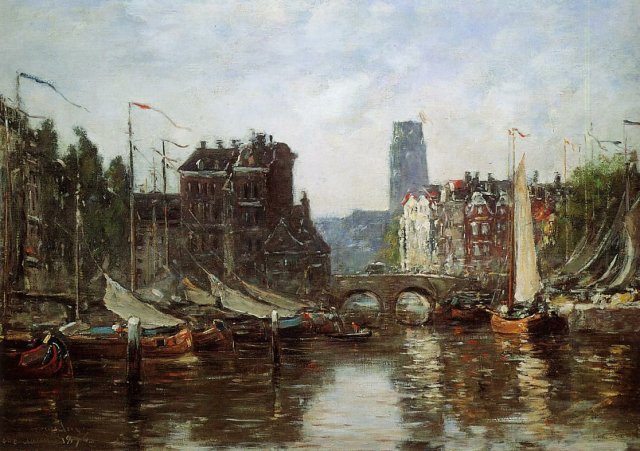 Rotterdam, Le Pont de Bourse, 1876. Eugène Louis Boudin (French, 1824-1898).