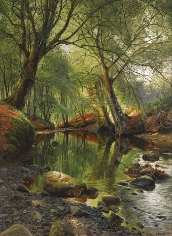 A Woodland Stream (1895).
Peder Mørk Mønsted (Danish, 1859-1941).