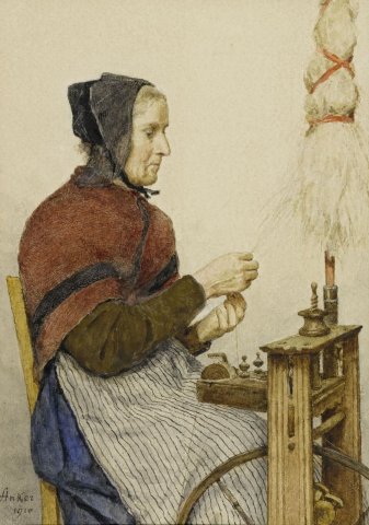 Peasant Woman at the Spinning Wheel, 1910.Albert Anker (Swiss, 1831-1910).
