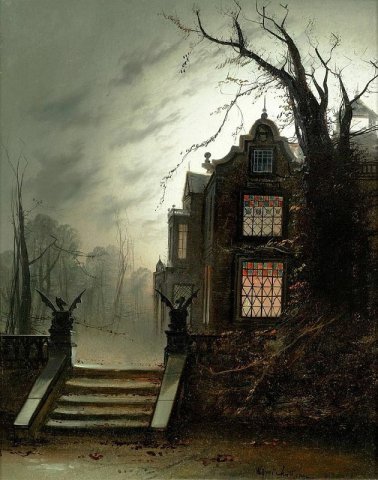 A country house by moonlight. Wilfred Jenkins (British, 1857-1936).