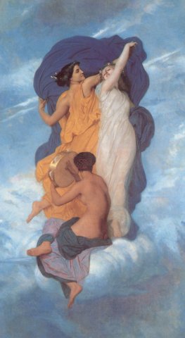 Dance (1856). William Bouguereau (French, 1825-1905).
This painting is part of the decoration of a living room commissioned in 1855 by Anatole Bartholoni for his hotel at 55 rue de Verneuil in Paris.