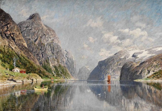 Norsk Fjordlandskap (Norwegian Fjord Landscape). Adelsteen Normann (Norwegian, 1848-1918).
