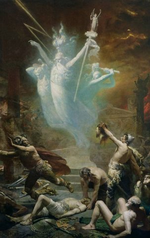 The Taking of the Temple at Delphi by the Gauls. Alphonse Cornet (French, b. 1839).