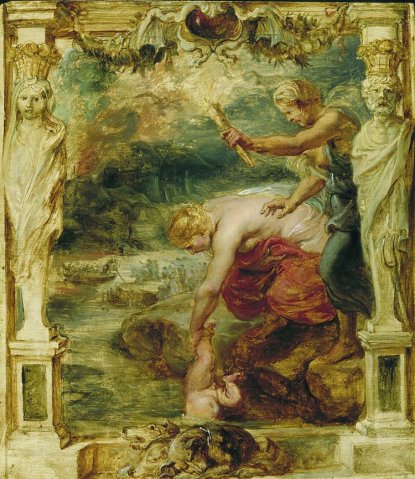Thetis dips Achilles in the Styx by Peter Paul Rubens, created between 1630 and 1635.