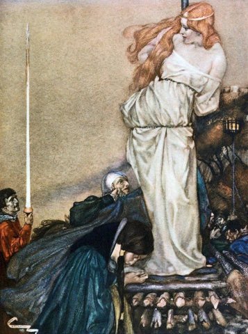 How Sir Launcelot and His Kinsmen Rescued the Queen from the Fire (1927). William Russell Flint (Scottish, 1880-1969).