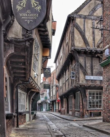 The Shambles is a historic street in York, England, known for its well-preserved medieval buildings and picturesque atmosphere.