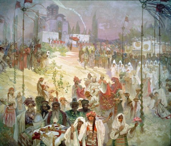 The Coronation of the Serbian Tsar Stepan Dusan as East Roman Emperor (1926). Alphonse Mucha (Czech, 1860-1939).