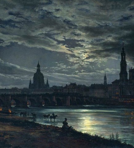 View of Dresden by Moonlight (1839). Johan Christian Dahl (Norwegian, 1788-1857).