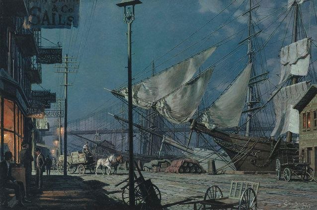 __New York : East River Arrival c.1884__ (2007). John Stobart (British, 1929-2023).