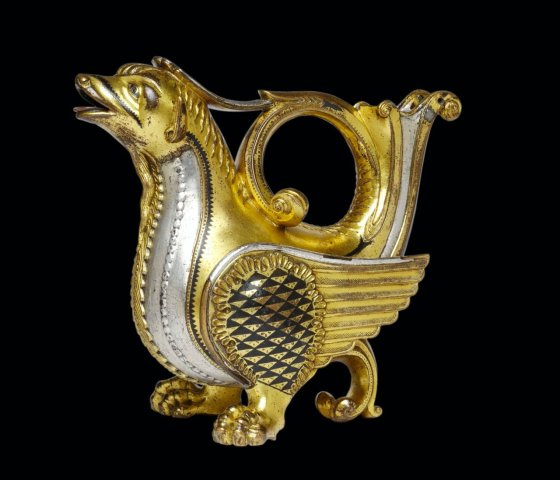 “A water jug in the shape of a griffin, German, 12th century”