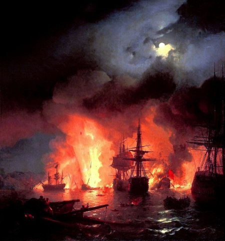 Battle of Çesme at Night (1848). Ivan Aivazovsky (Russian, 1817-1900).