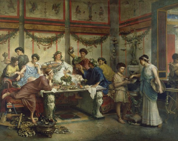 "A Roman Feast" by Roberto Bompiani (late XIXth century).