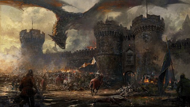 Castle Defence by Greg Rutkowski, contemporary Polish artist