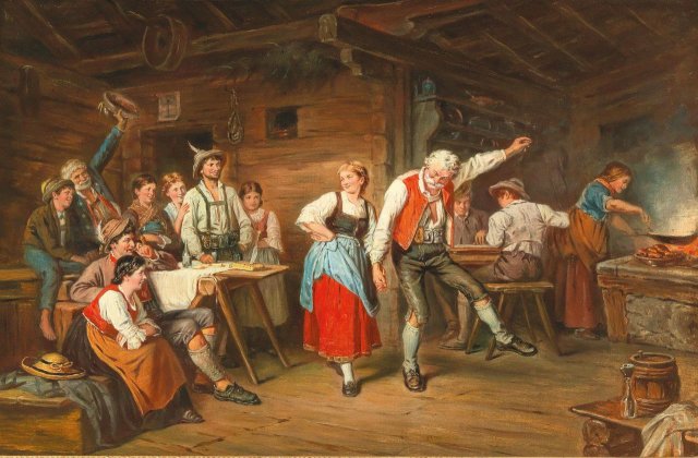 Großvaters Tanzunterricht (Grandfather's Dance Class). Franz von Defregger (Austrian, 1835-1921).