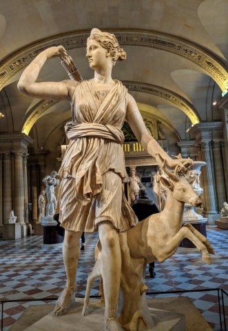 Artemis (goddess of the hunt), exhibited in the Louvre Museum, Paris, France. 2nd century CE copied from a Greek original