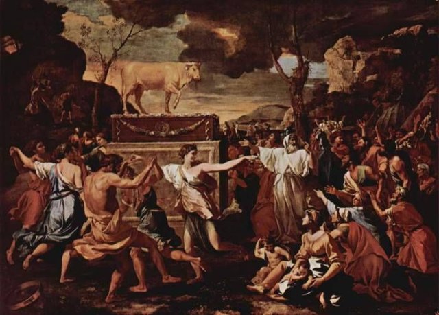 The Adoration of the Golden Calf (1634). Nicolas Poussin (French, 1594-1665).