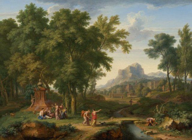 Arcadian Landscape With a Bust of Flora (1725). Jan van Huysum (Dutch, 1682-1749).