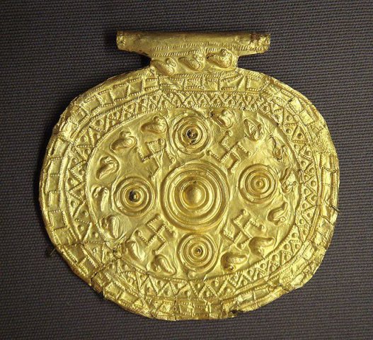 Etruscan pendant with swastika symbols, Bolsena, Italy, 700–650 BC.