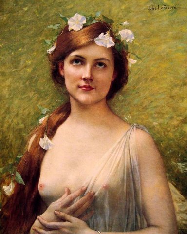 Young Woman With Morning Glories in Her Hair. Jules Joseph Lefebvre (French, 1836-1911).