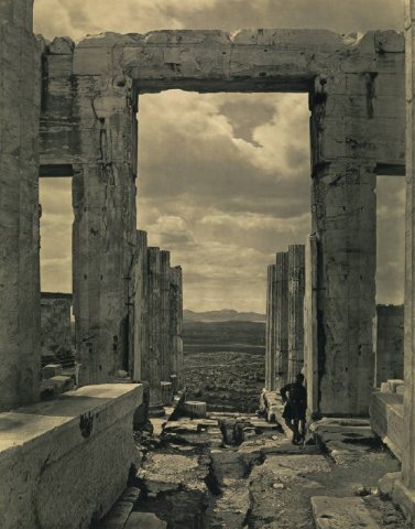 ?? A man looks out from the Propylaea of the Acropolis, Athens, Greece, c. 1860s-1890s