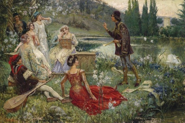 Scene of the Narration of the Decameron (1906). Salvatore Postiglione (Italian, 1861-1906).