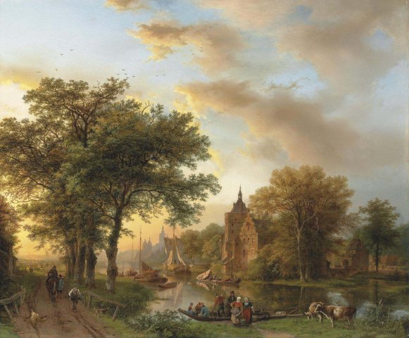 A River Landscape in Holland at Sunset. Barend Cornelis Koekkoek (Dutch, 1803 - 1862).