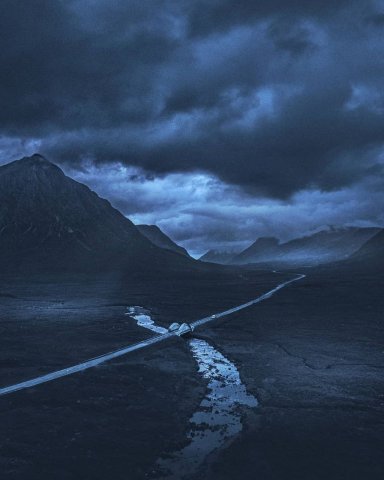 The Scottish Highlands at night.