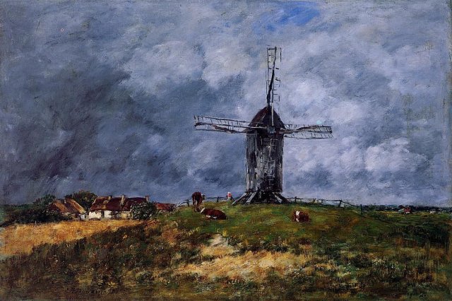 Cayeux, Windmill in the Countryside, Morning (1890). Eugene Boudin (French, 1824-1898).