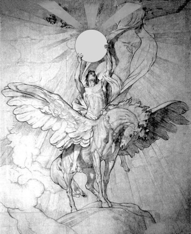 Sketch of Apollo Sittande På Hästen Pegasus (Apollo Sitting on the Horse Pegasus) (c. 1907). Julius Kronberg (Swedish, 1850-1921).