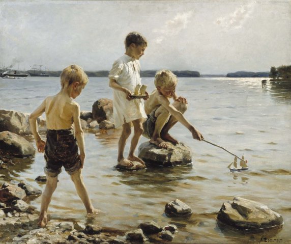 __Boys playing on the shore__ (1884) by naturalist/realist Finnish painter Albert Edelfelt