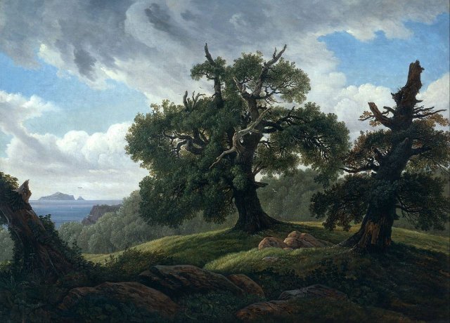 Memory of a Wooded Usland in the Baltic Sea (Oak Trees by the Sea) (1834-35). Carl Gustav Carus (German, 1789-1869).